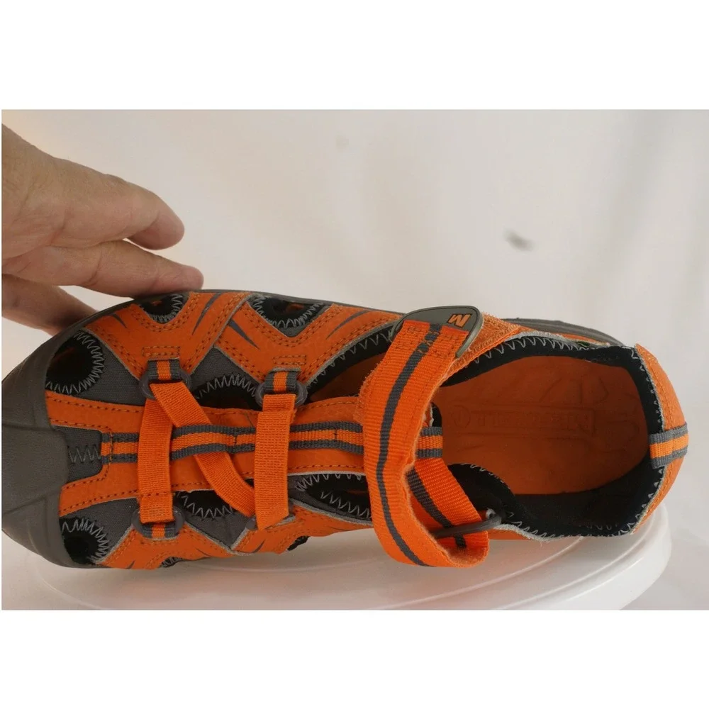 Merrell Hydro Kids Orange Gray Leather Mesh Water Sandals MY56930 US 4M EU 35
